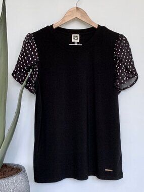 Anne Klein M Polka dot sleeve top in black and white NWT
